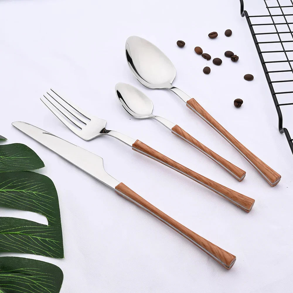 RusticDining Stainless Steel Cutlery Set with Wooden Handles Durable Dishwasher Safe Flatware