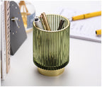 Harrow Elise Glass Makeup Organizer Gold Foil Accent Chrome Finish Tinted Borosilicate