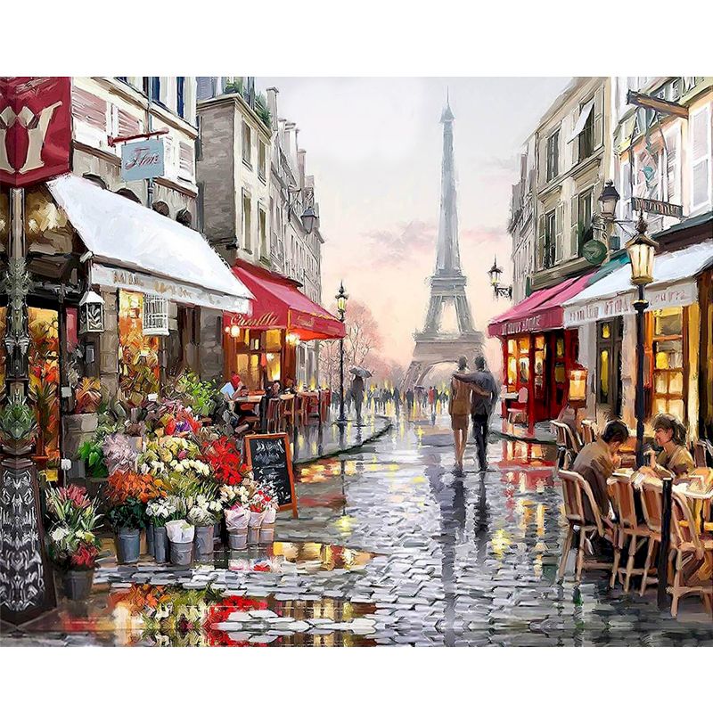 Paint By Number City Portrait Kit with Acrylic Paints and Brushes on Cotton Canvas 16x20 to 23.6x29.5 Inch