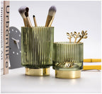 Harrow Elise Glass Makeup Organizer Gold Foil Accent Chrome Finish Tinted Borosilicate