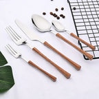 RusticDining Stainless Steel Cutlery Set with Wooden Handles Durable Dishwasher Safe Flatware