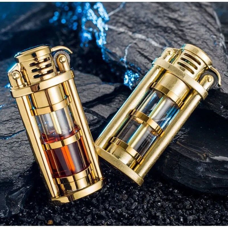 Transparent Windproof Metal Kerosene Flame Lighter Brass Compact 72mm