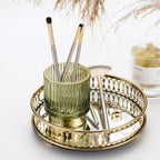 Harrow Elise Glass Makeup Organizer Gold Foil Accent Chrome Finish Tinted Borosilicate
