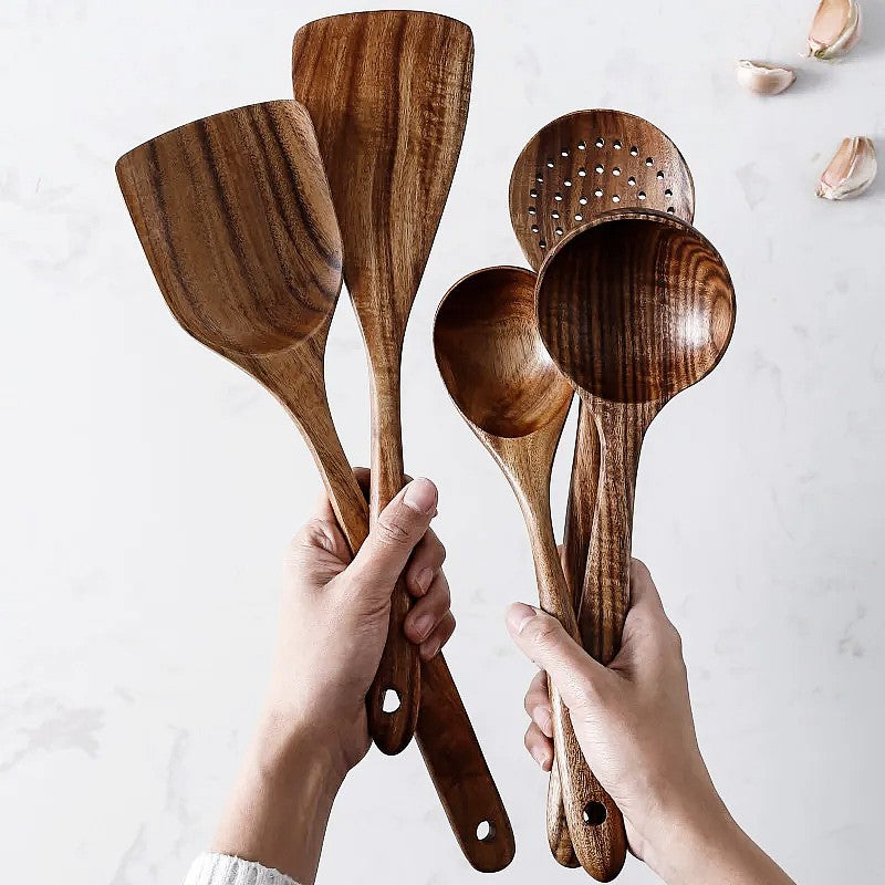 NordTeak 7-Piece Kitchen Utensil Set Premium Teak Wood Cooking Tools