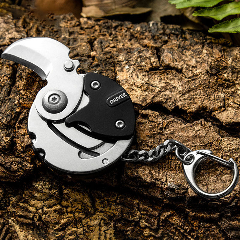 Mini Hiking Survival Keychain Tool Metal Compact with Knife Saw Fire Starter Compass