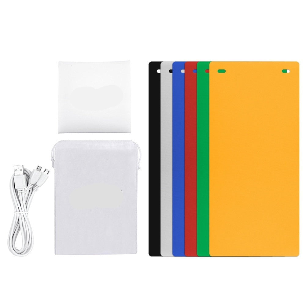 Mini Foldable LED Light Photo Studio Box Portable PVC USB Powered with 6 Colored Backdrops 24x23x22cm
