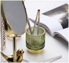 Harrow Elise Glass Makeup Organizer Gold Foil Accent Chrome Finish Tinted Borosilicate