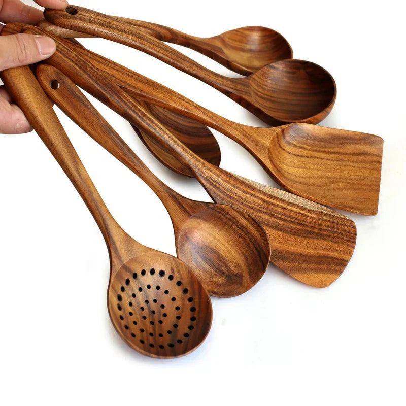 NordTeak 7-Piece Kitchen Utensil Set Premium Teak Wood Cooking Tools