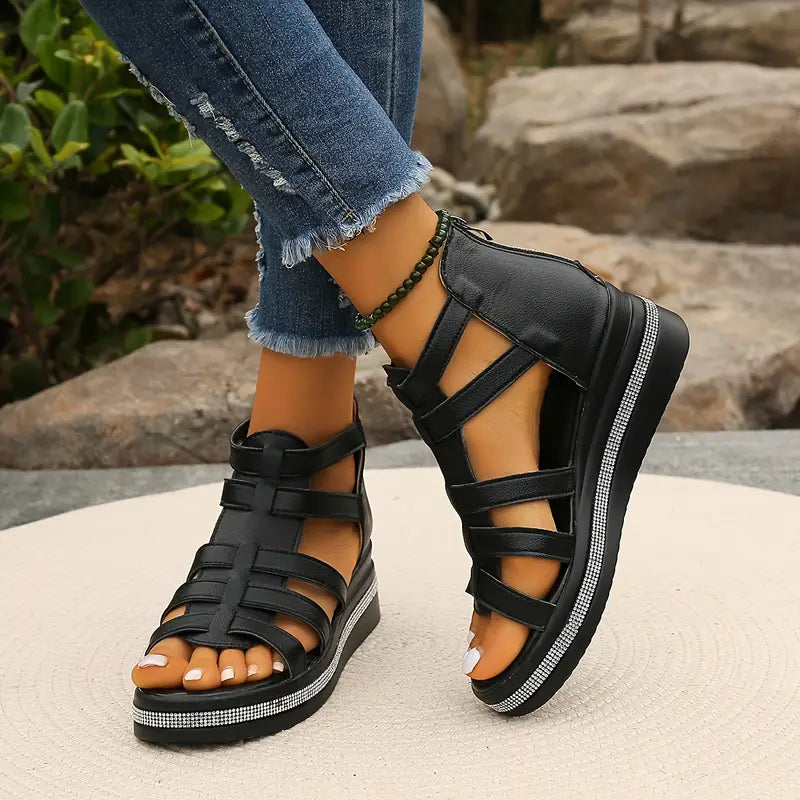 Harrow Hannah women's rhinestone summer sandals with comfortable straps and sparkling decoration on a white background.