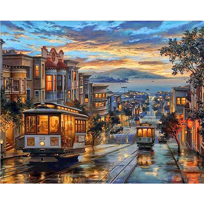 Paint By Number City Portrait Kit with Acrylic Paints and Brushes on Cotton Canvas 16x20 to 23.6x29.5 Inch