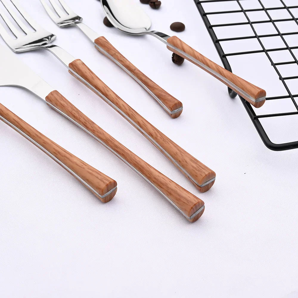RusticDining Stainless Steel Cutlery Set with Wooden Handles Durable Dishwasher Safe Flatware