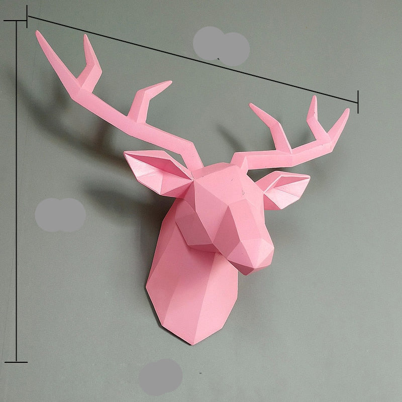 3D Resin Deer Sculpture Wall Art Modern Geometric Abstract Home Decor 38x29x13cm