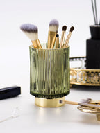 Harrow Elise Glass Makeup Organizer Gold Foil Accent Chrome Finish Tinted Borosilicate