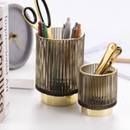 Harrow Elise Glass Makeup Organizer Gold Foil Accent Chrome Finish Tinted Borosilicate