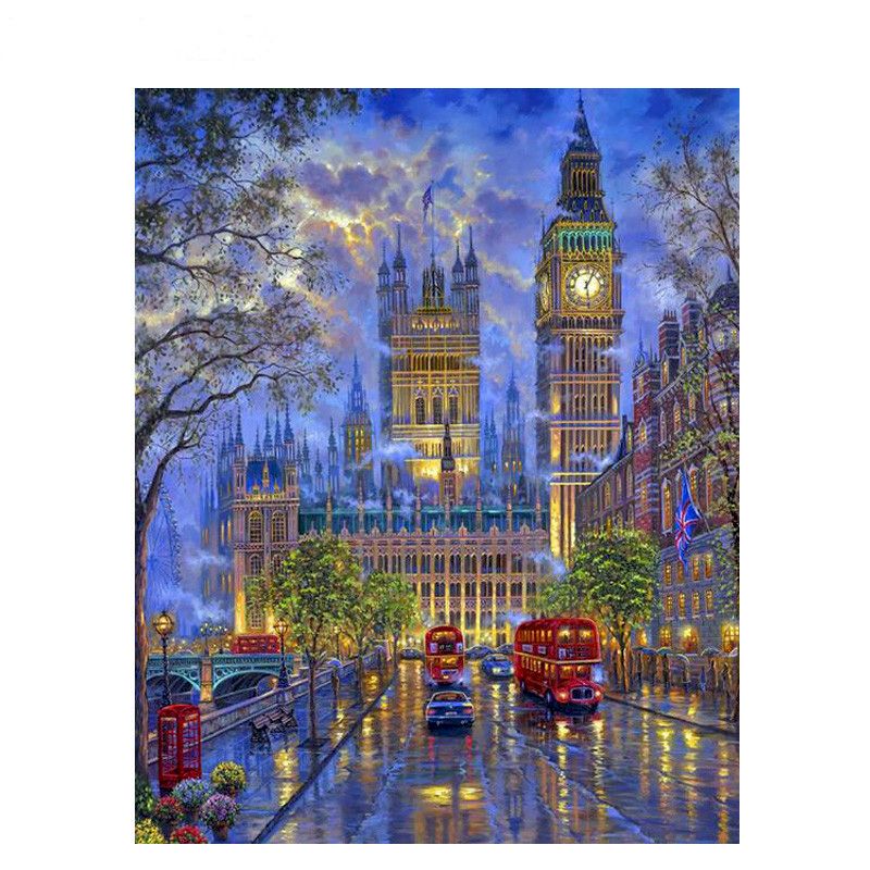 Paint By Number City Portrait Kit with Acrylic Paints and Brushes on Cotton Canvas 16x20 to 23.6x29.5 Inch