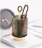 Harrow Elise Glass Makeup Organizer Gold Foil Accent Chrome Finish Tinted Borosilicate