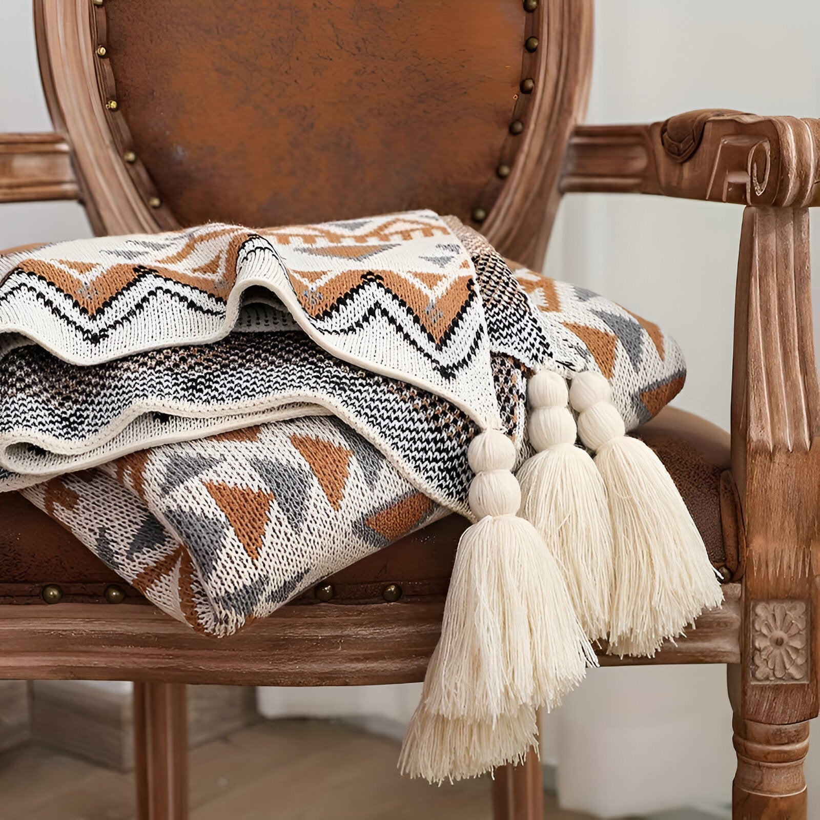 Geometric Boho Fleece Blanket Soft Cozy Throw for Sofa Bed or Outdoor Use