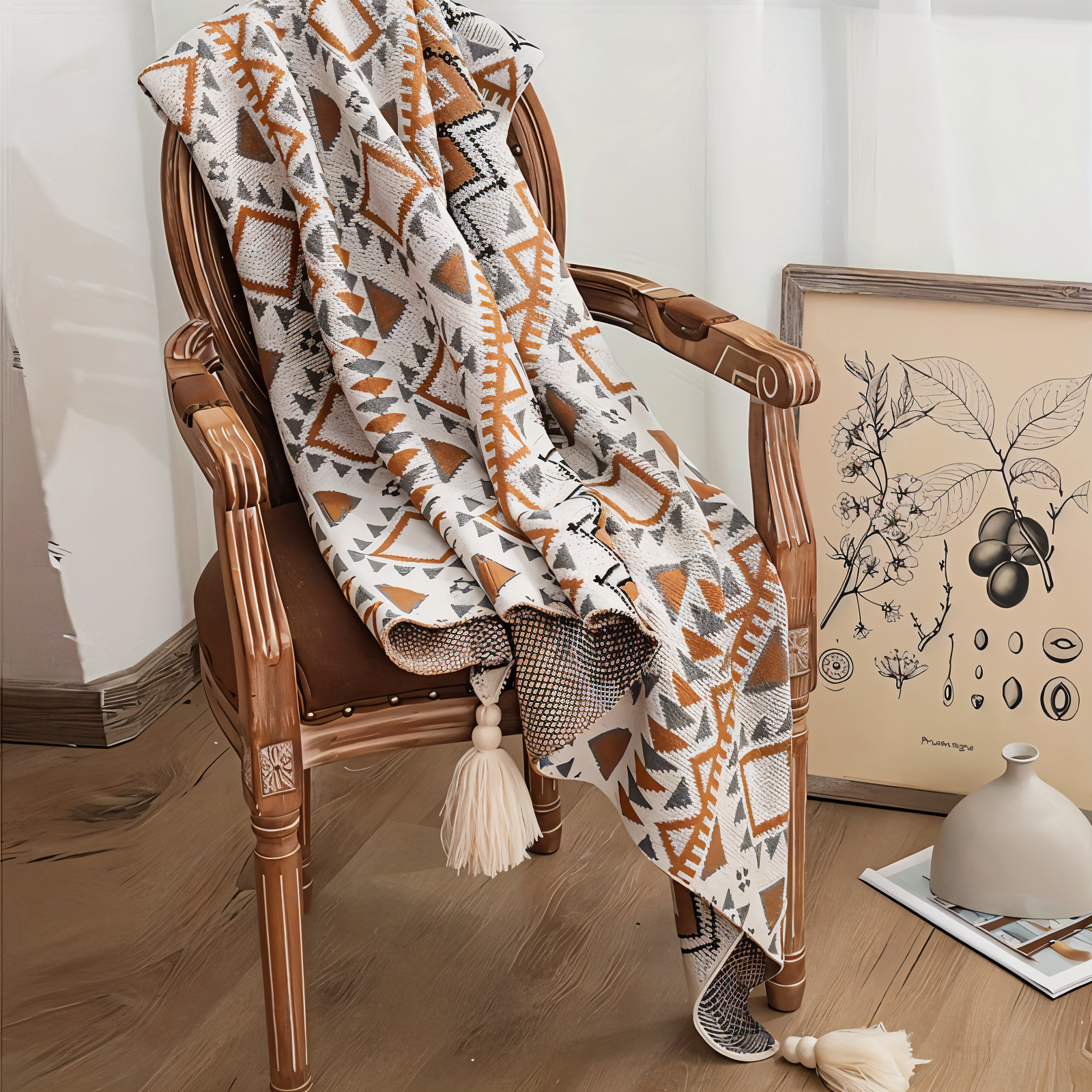 Geometric Boho Fleece Blanket Soft Cozy Throw for Sofa Bed or Outdoor Use