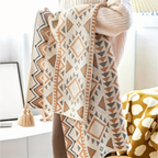 Geometric Boho Fleece Blanket Soft Cozy Throw for Sofa Bed or Outdoor Use