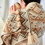 Geometric Boho Fleece Blanket Soft Cozy Throw for Sofa Bed and Outdoor Use
