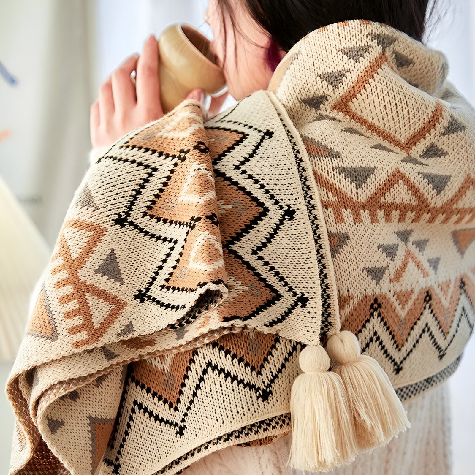 Geometric Boho Fleece Blanket Soft Cozy Throw for Sofa Bed and Outdoor Use