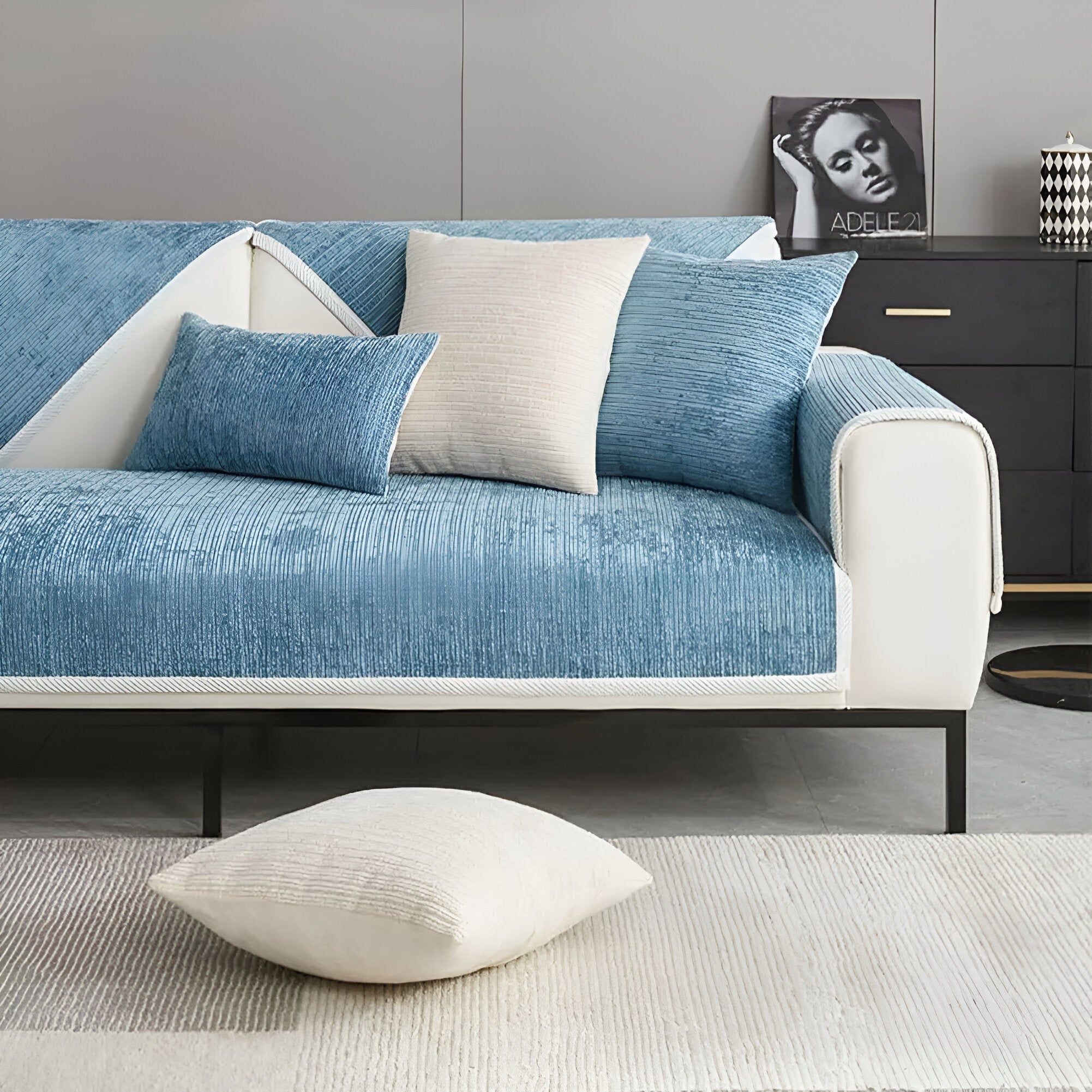 Chenille Sofa Cover Striped Pattern Soft Durable Slipcover Protector Machine Washable