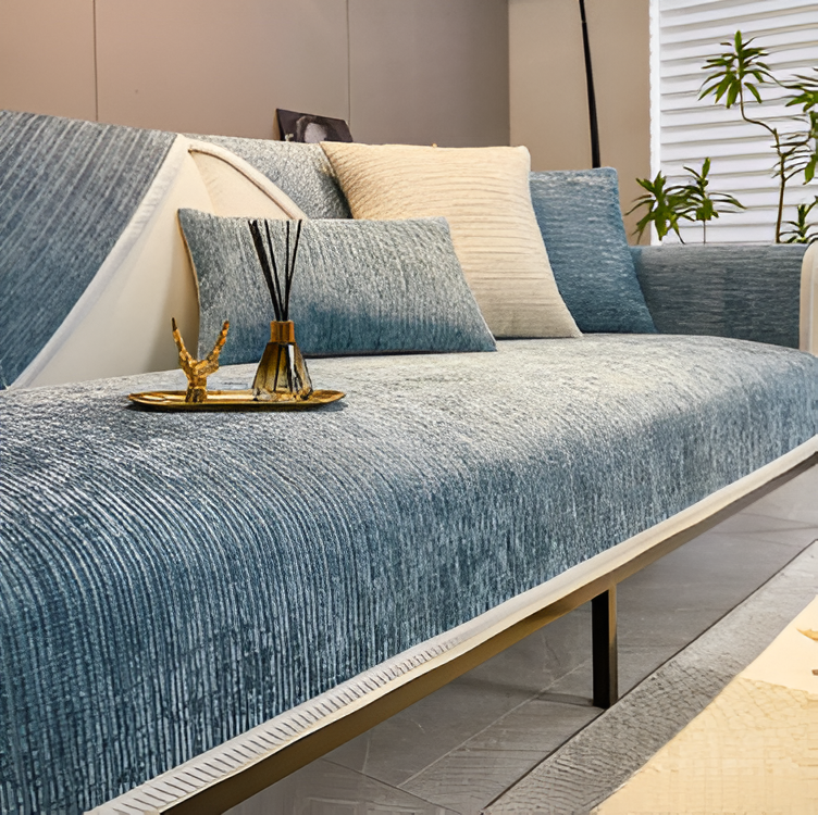 Chenille Sofa Cover Striped Pattern Soft Durable Slipcover Protector Machine Washable