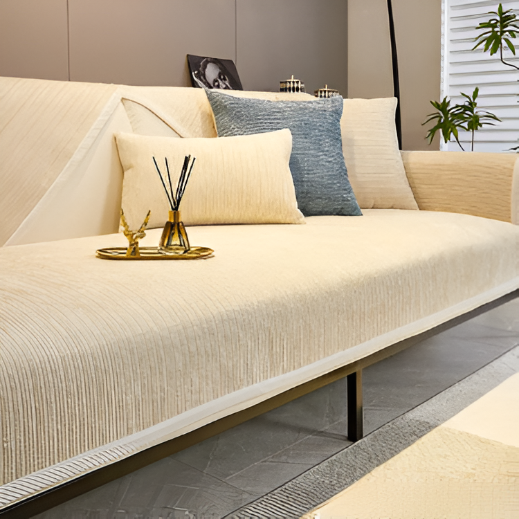 Chenille Sofa Cover Striped Pattern Soft Durable Slipcover Protector Machine Washable