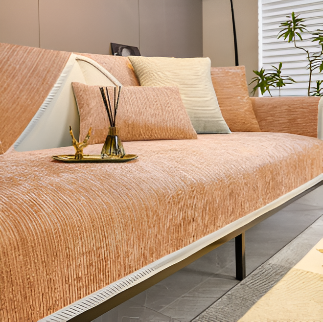 Chenille Sofa Cover Striped Pattern Soft Durable Slipcover Protector Machine Washable