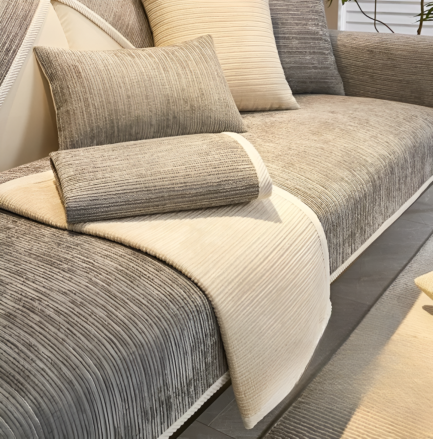 Chenille Sofa Cover Striped Pattern Soft Durable Slipcover Protector Machine Washable