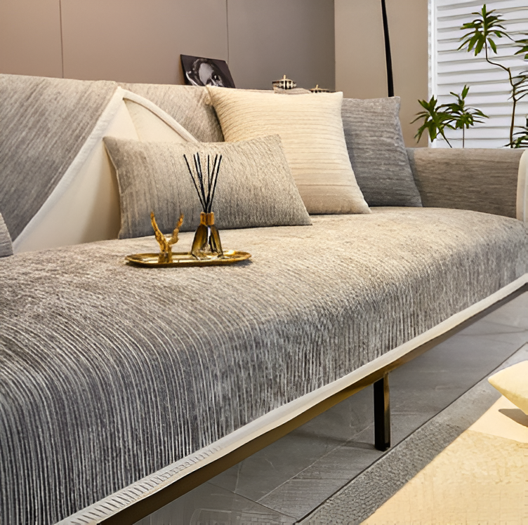Chenille Sofa Cover Striped Pattern Soft Durable Slipcover Protector Machine Washable