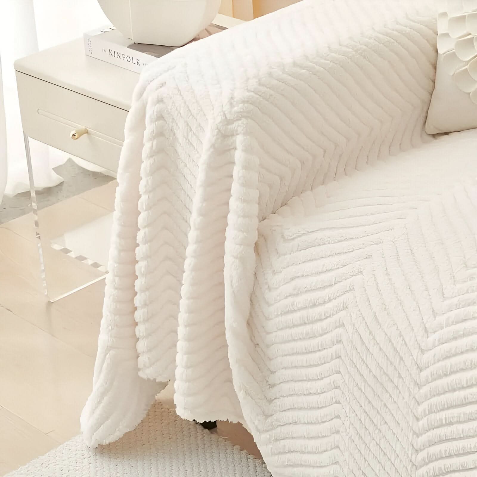 LuxuraWrap Plush Sofa Cover Non-Slip Pet-Friendly Couch Protector Geometric Design Fits Up to 4 Seats
