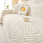 LuxuraWrap Plush Sofa Cover Non-Slip Pet-Friendly Couch Protector Geometric Design Fits Up to 4 Seats