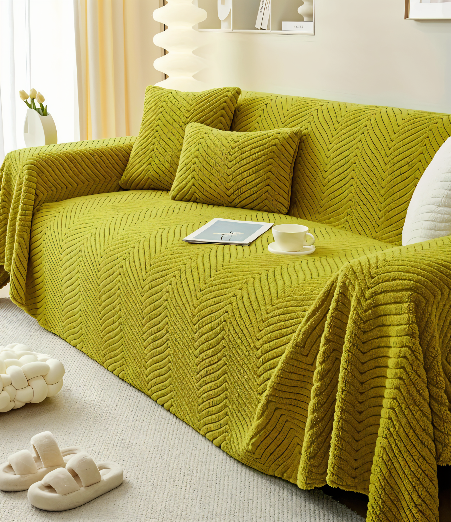 LuxuraWrap Plush Sofa Cover Non-Slip Pet-Friendly Couch Protector Geometric Design Fits Up to 4 Seats
