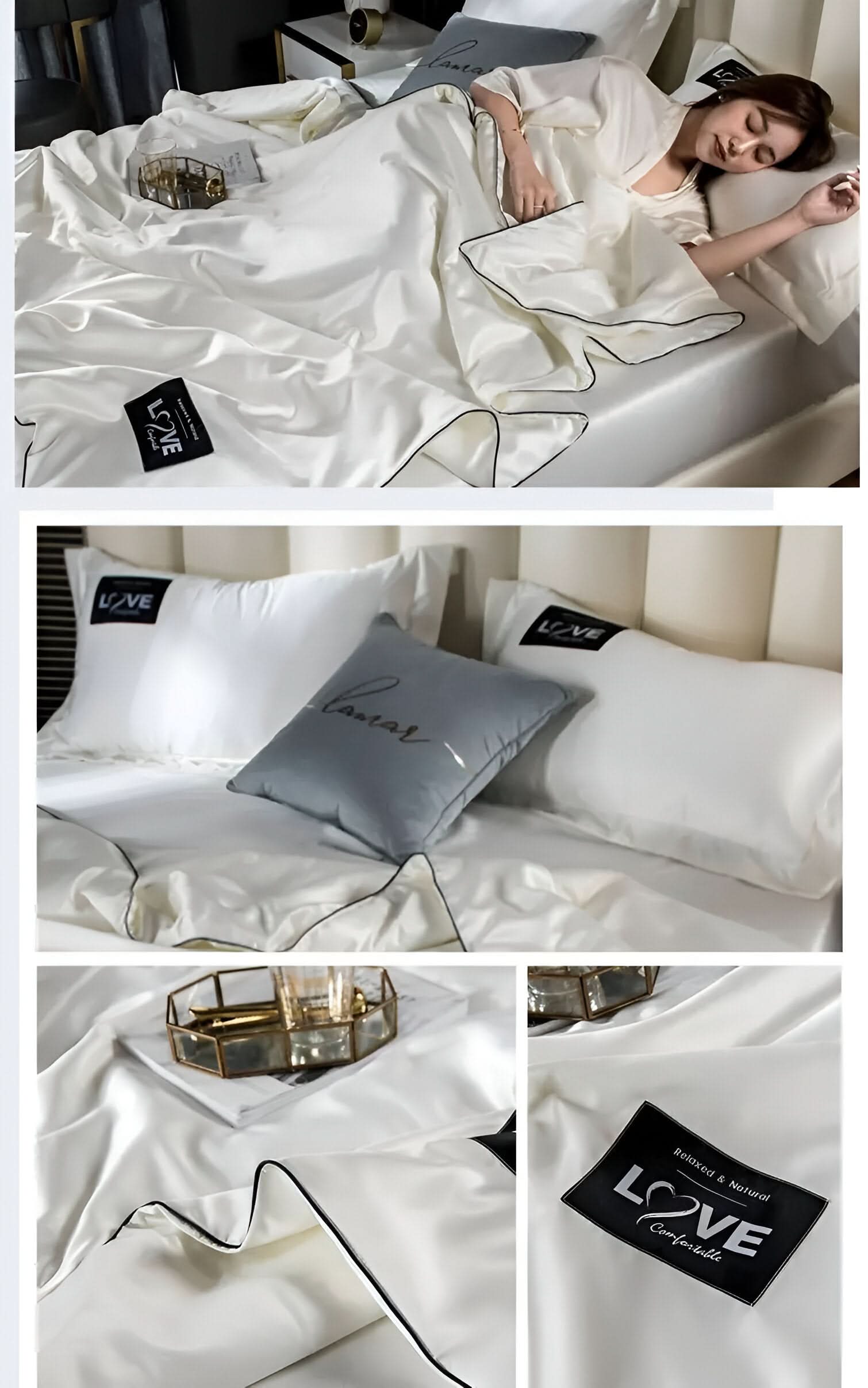 FLUFFINA Satin-Feel Synthetic Fiber Bedding Set Soft Smooth Luxury Comfort All-Season Queen King Sizes