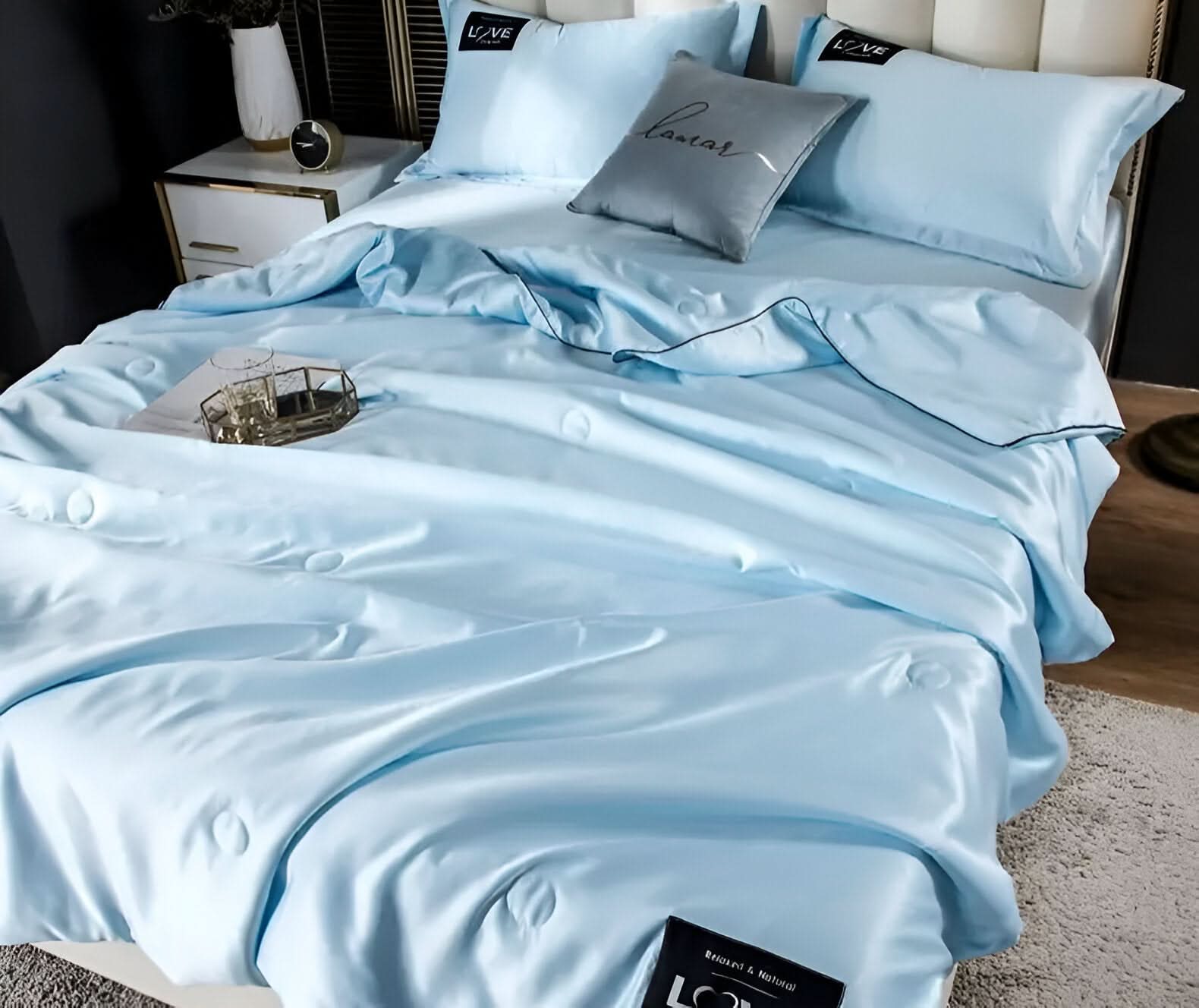 FLUFFINA Satin-Feel Synthetic Fiber Bedding Set Soft Smooth Luxury Comfort All-Season Queen King Sizes