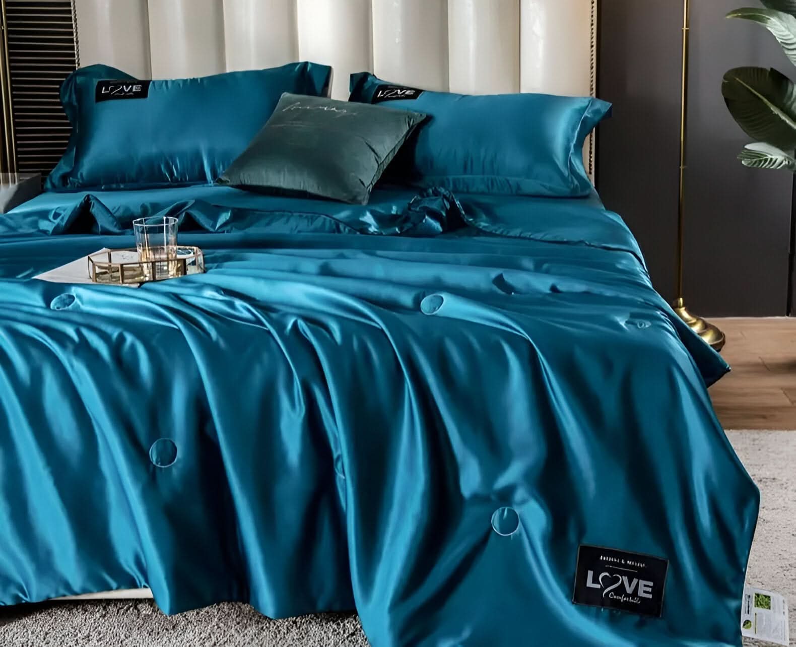 FLUFFINA Satin-Feel Synthetic Fiber Bedding Set Soft Smooth Luxury Comfort All-Season Queen King Sizes