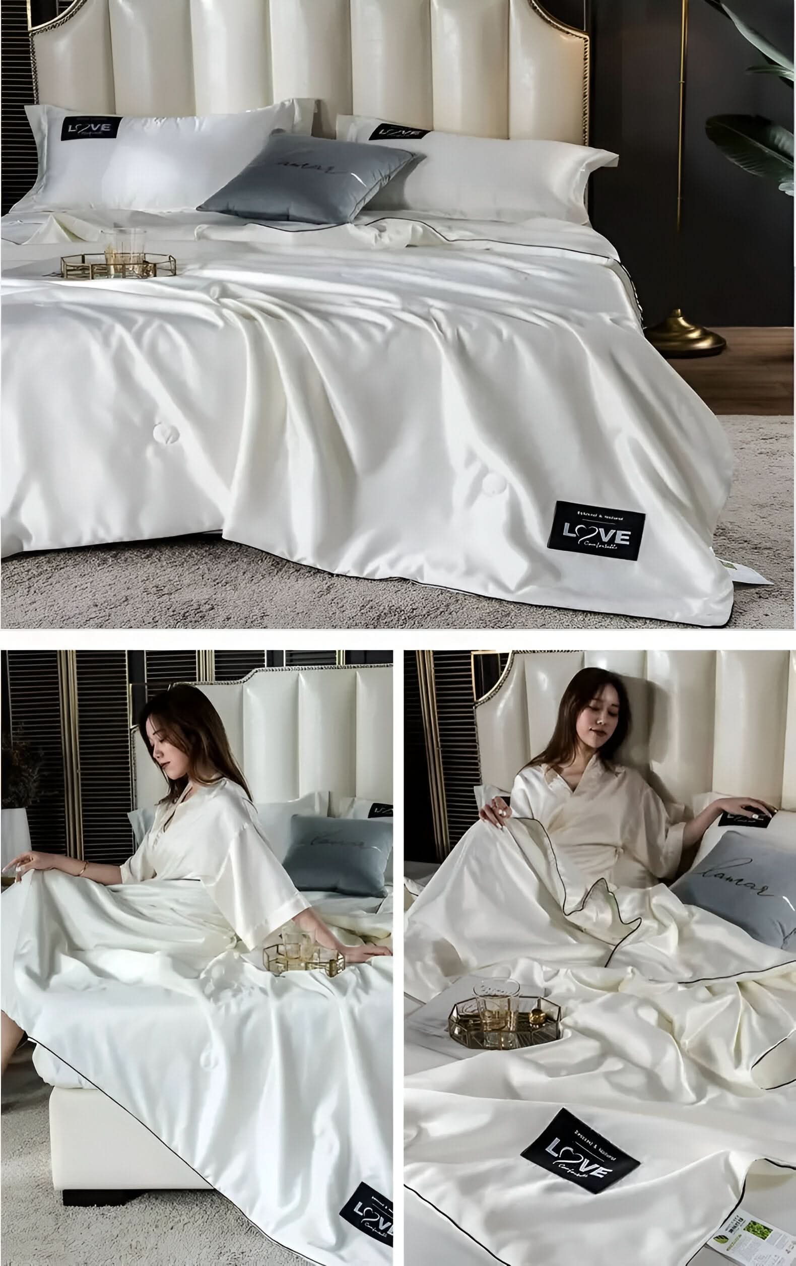 FLUFFINA Satin-Feel Synthetic Fiber Bedding Set Soft Smooth Luxury Comfort All-Season Queen King Sizes