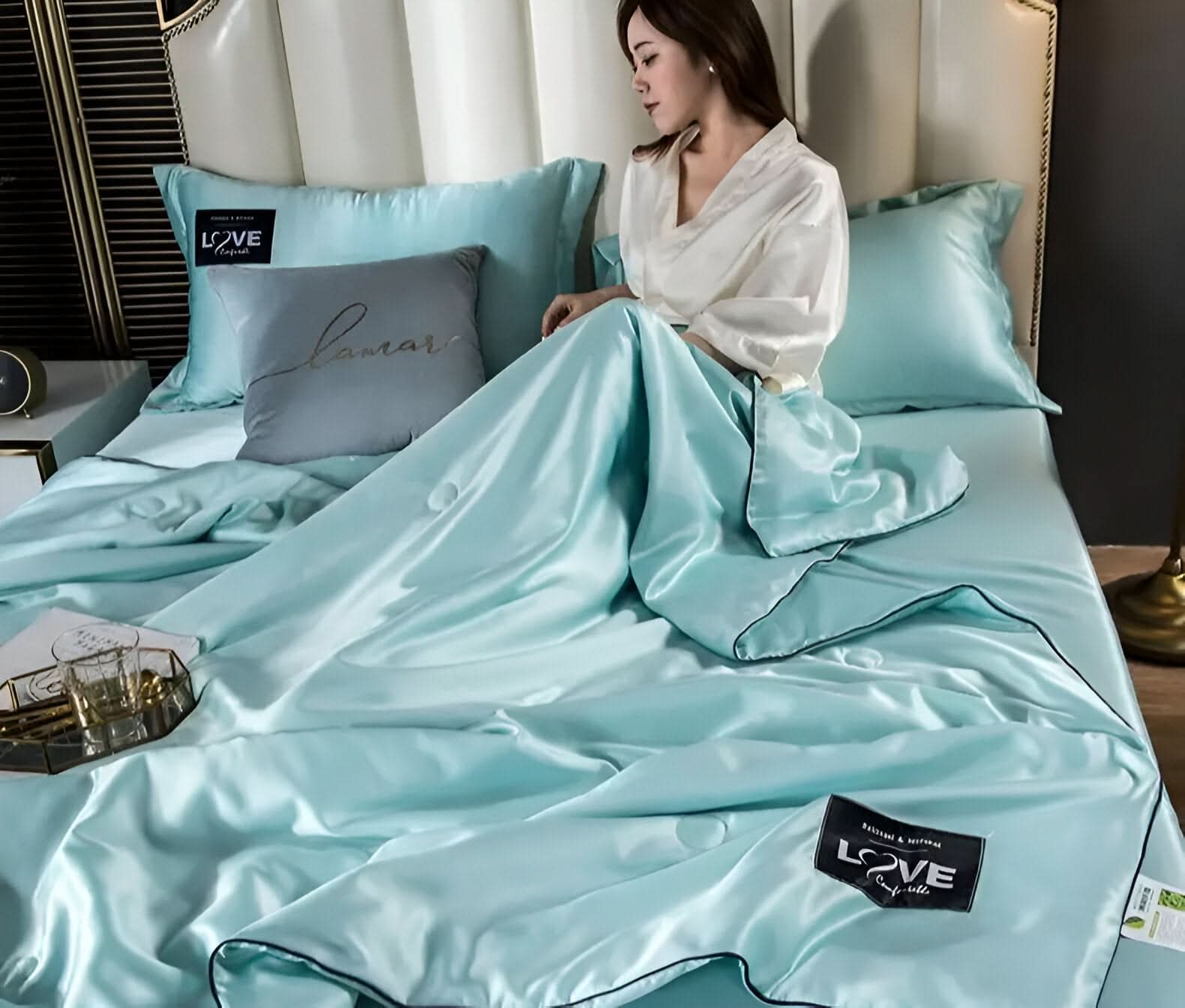 FLUFFINA Satin-Feel Synthetic Fiber Bedding Set Soft Smooth Luxury Comfort All-Season Queen King Sizes