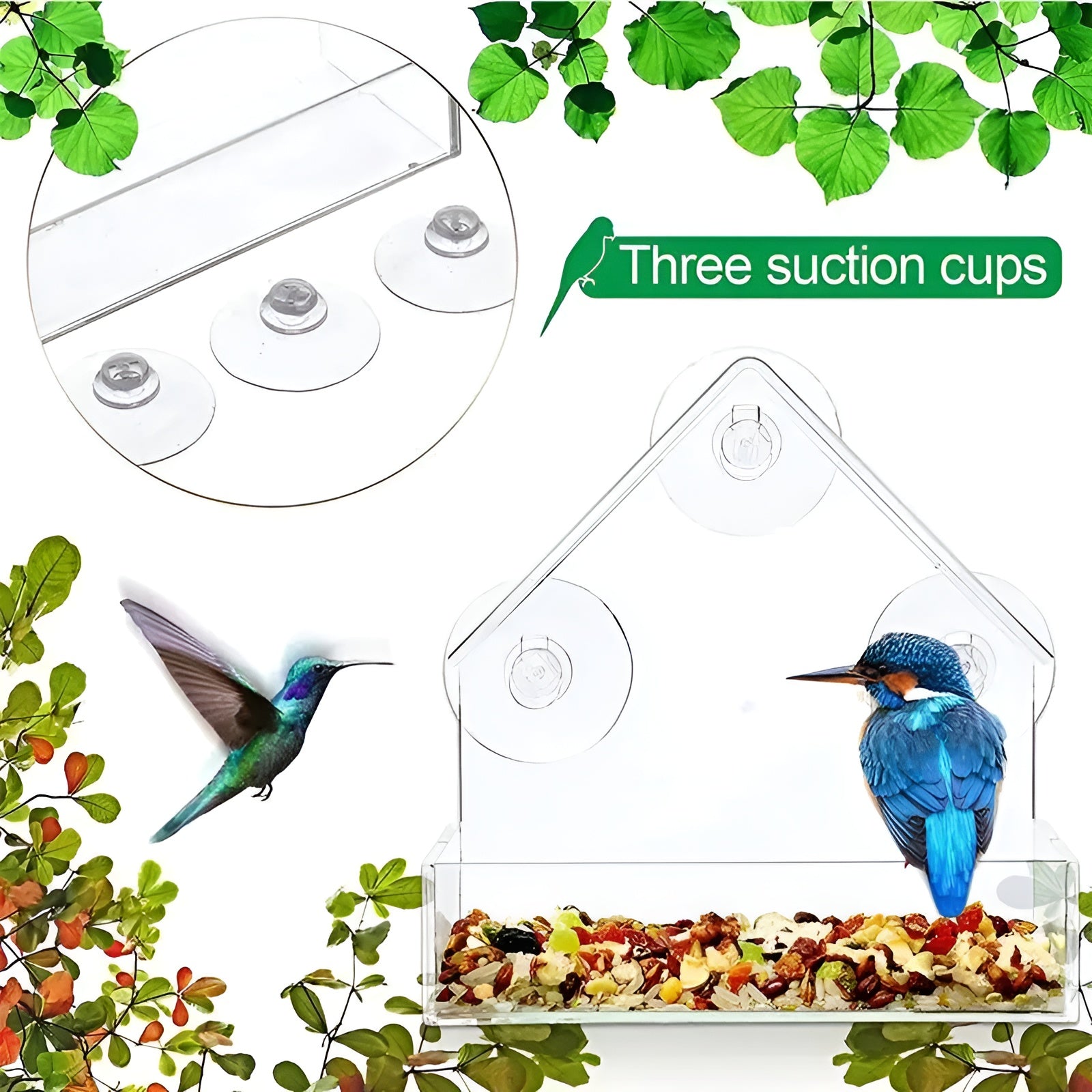 Clear Window Bird Feeder with Secure Suction Cups Weatherproof Transparent Birdhouse