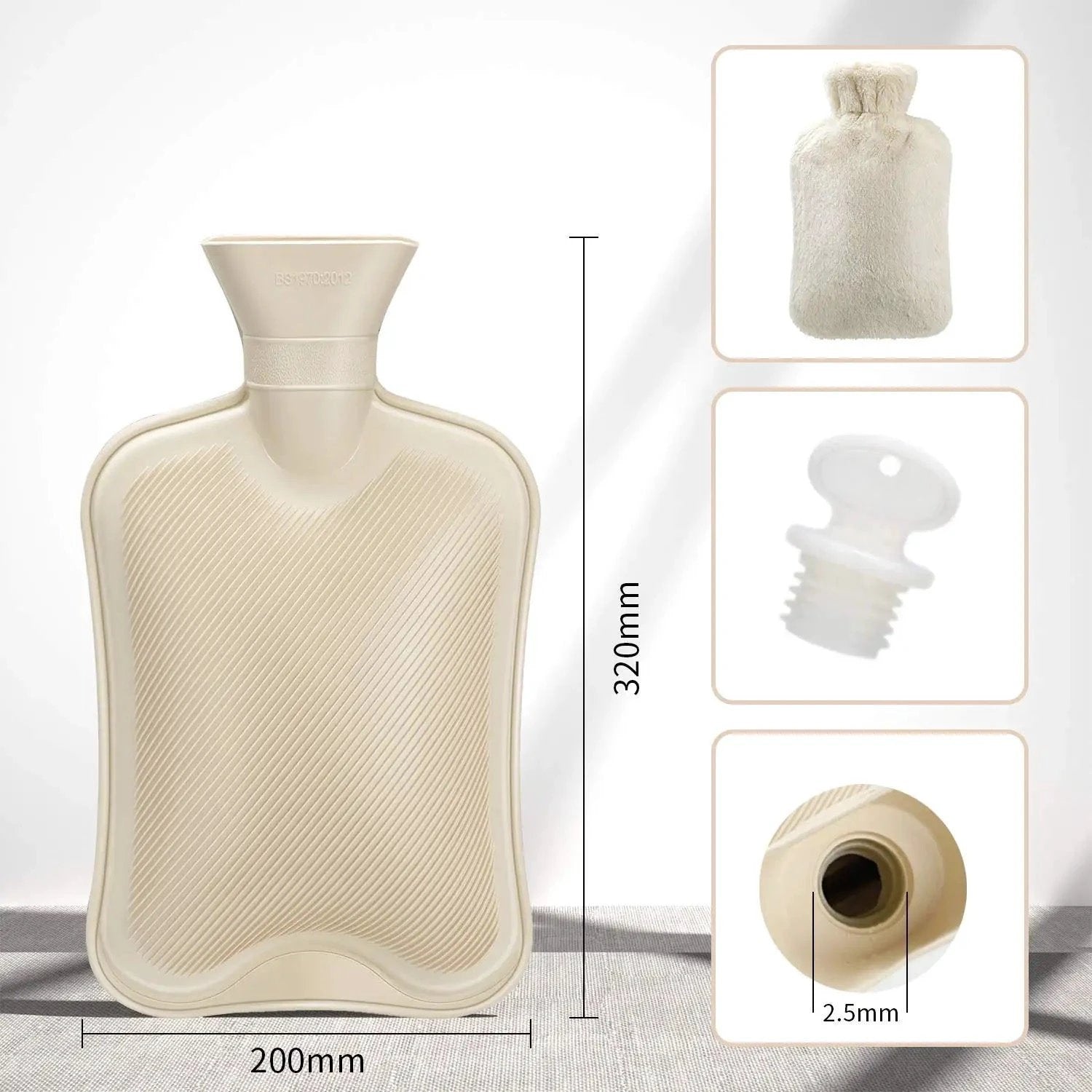 Hot Water Bottle 2 Liter With Removable Plush Cover Soft Faux Fur Warmth Bottle