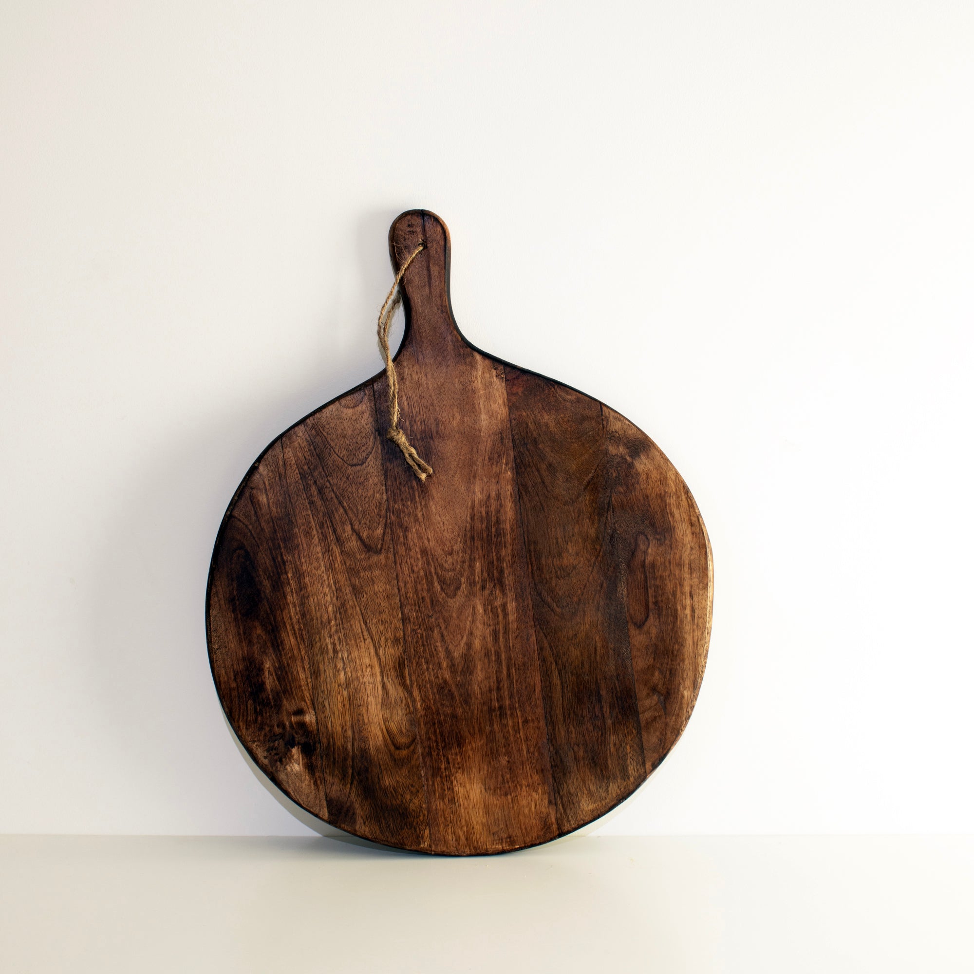 Harrow Irregular Round Mango Wood Cutting Board Dark Brown with Rope Handle Large & Small