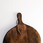 Harrow Irregular Round Mango Wood Cutting Board Dark Brown with Rope Handle Large & Small