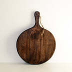 Harrow Irregular Round Mango Wood Cutting Board Dark Brown with Rope Handle Large & Small