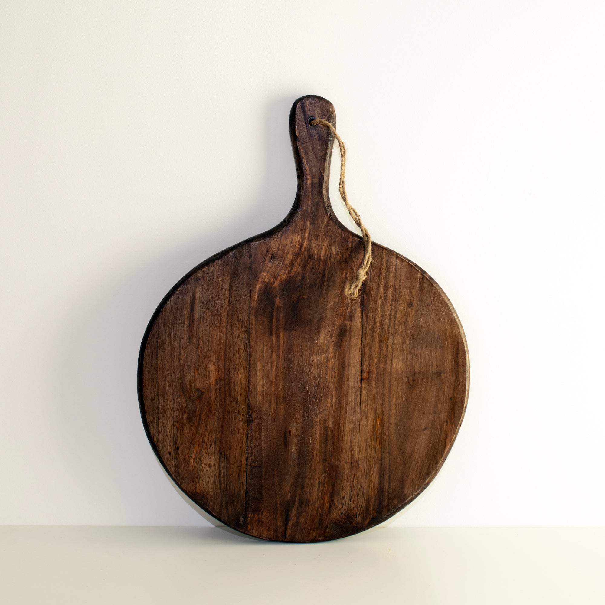 Harrow Irregular Round Mango Wood Cutting Board Dark Brown with Rope Handle Large & Small
