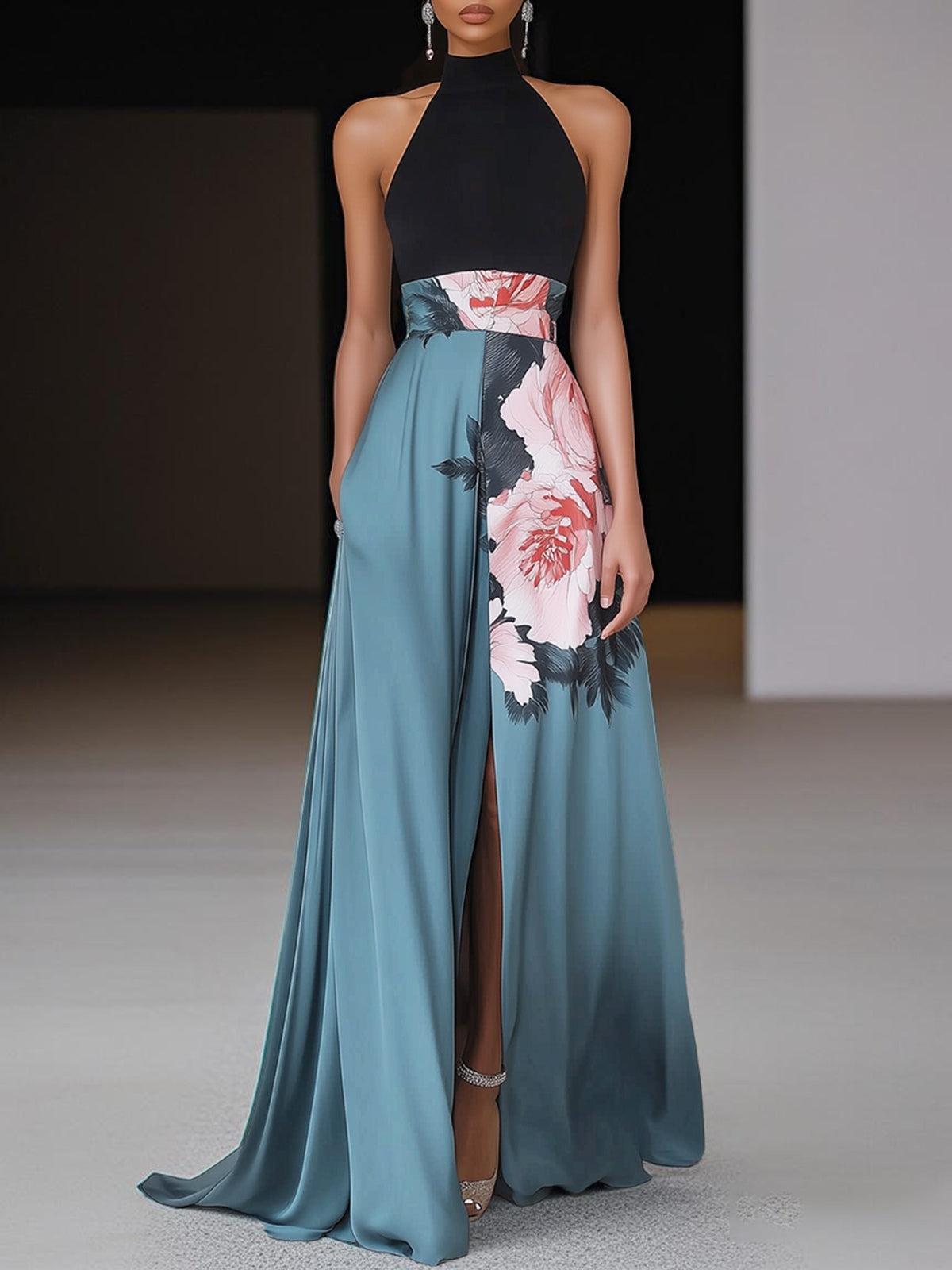 Harrow Janelle floral sleeveless maxi dress for women, elegant boho style with vibrant floral pattern and flowing fabric.