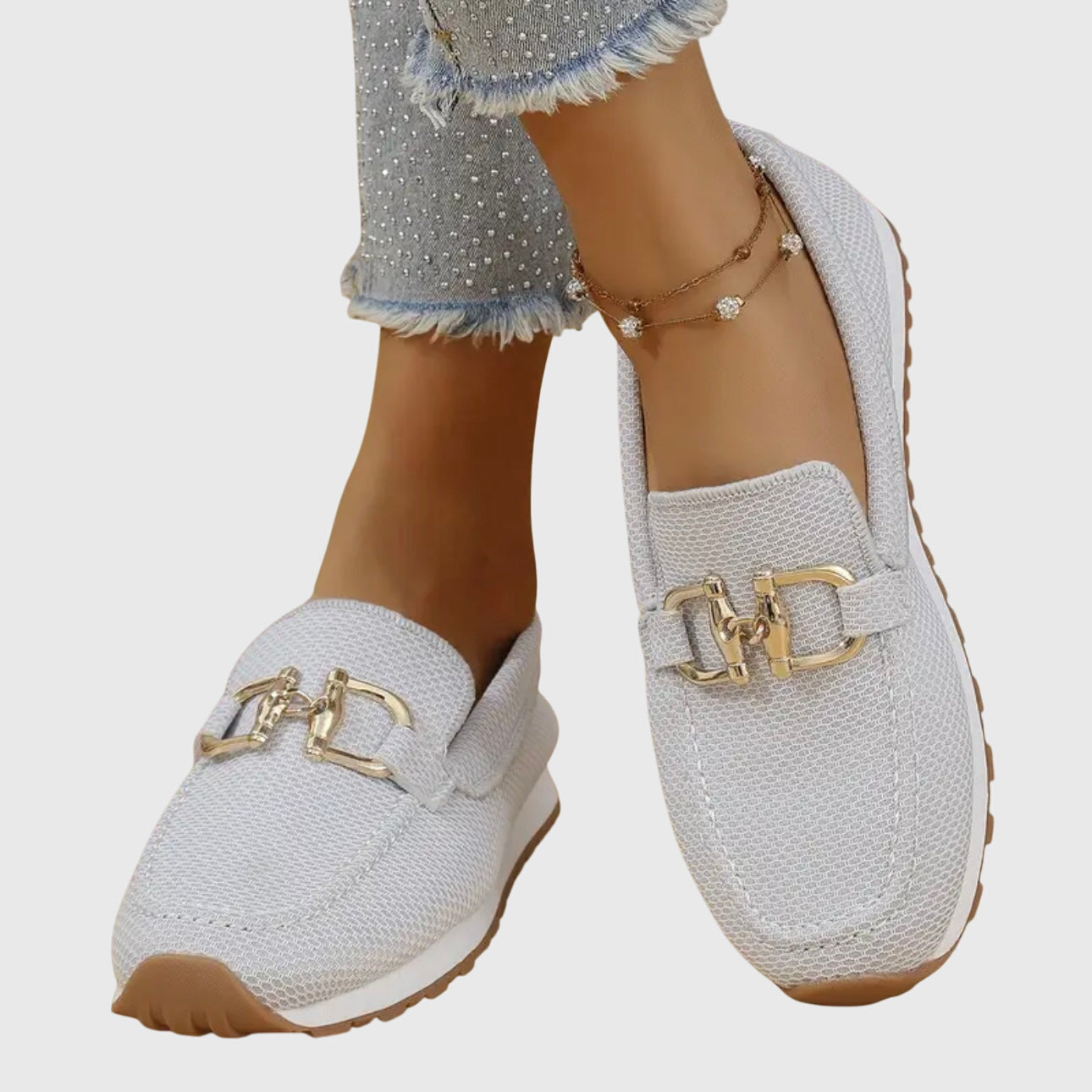 Harrow June comfortable women's ballet flat loafers in neutral color, showcasing soft fabric and slip-on design.