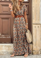 Elegant boho maxi dress for women by Harrow, flowing summer dress with belt and relaxed fit, perfect for warm-weather occasions.