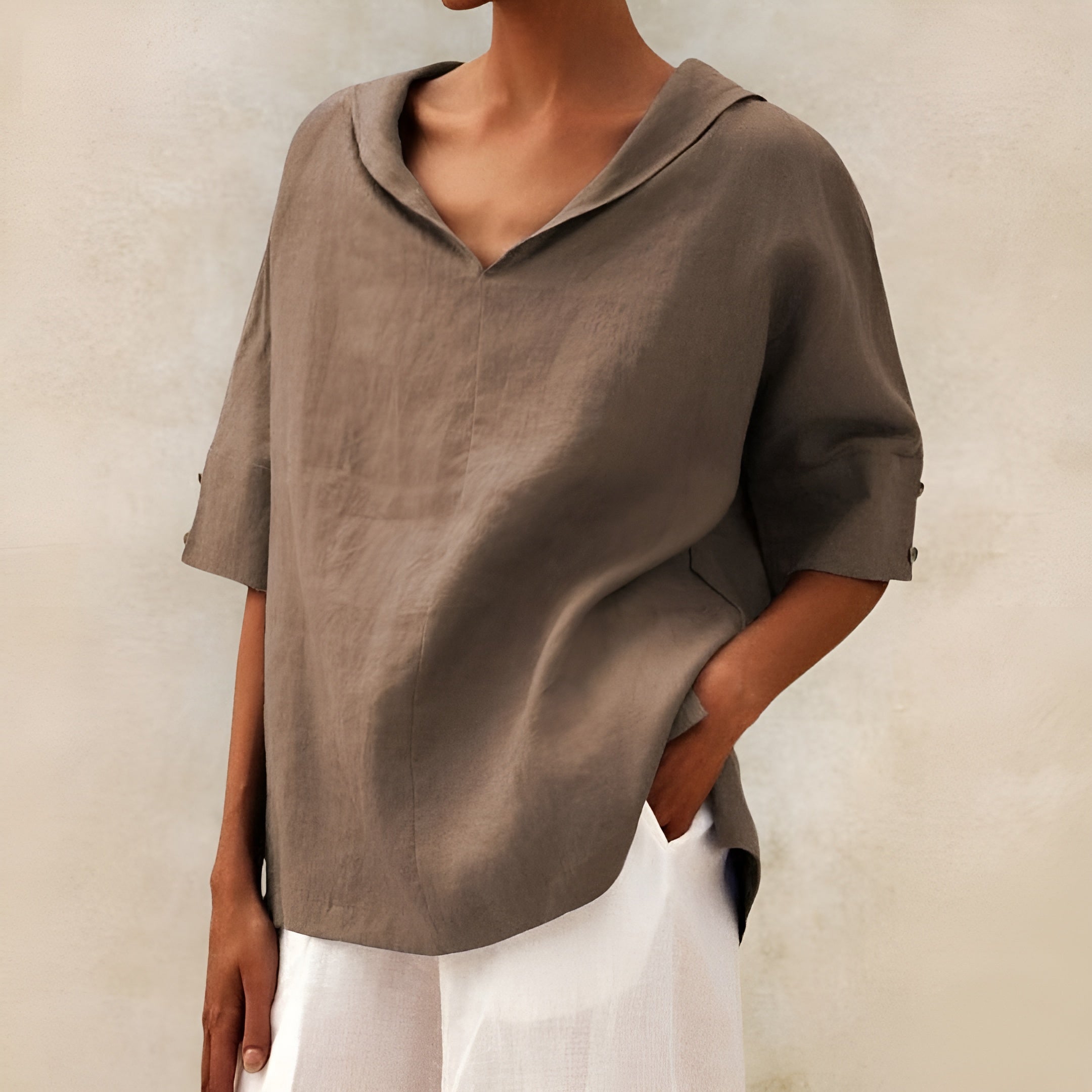 Harrow Kathleen casual summer blouse for women, lightweight and comfortable, shown in a relaxed fit with short sleeves.