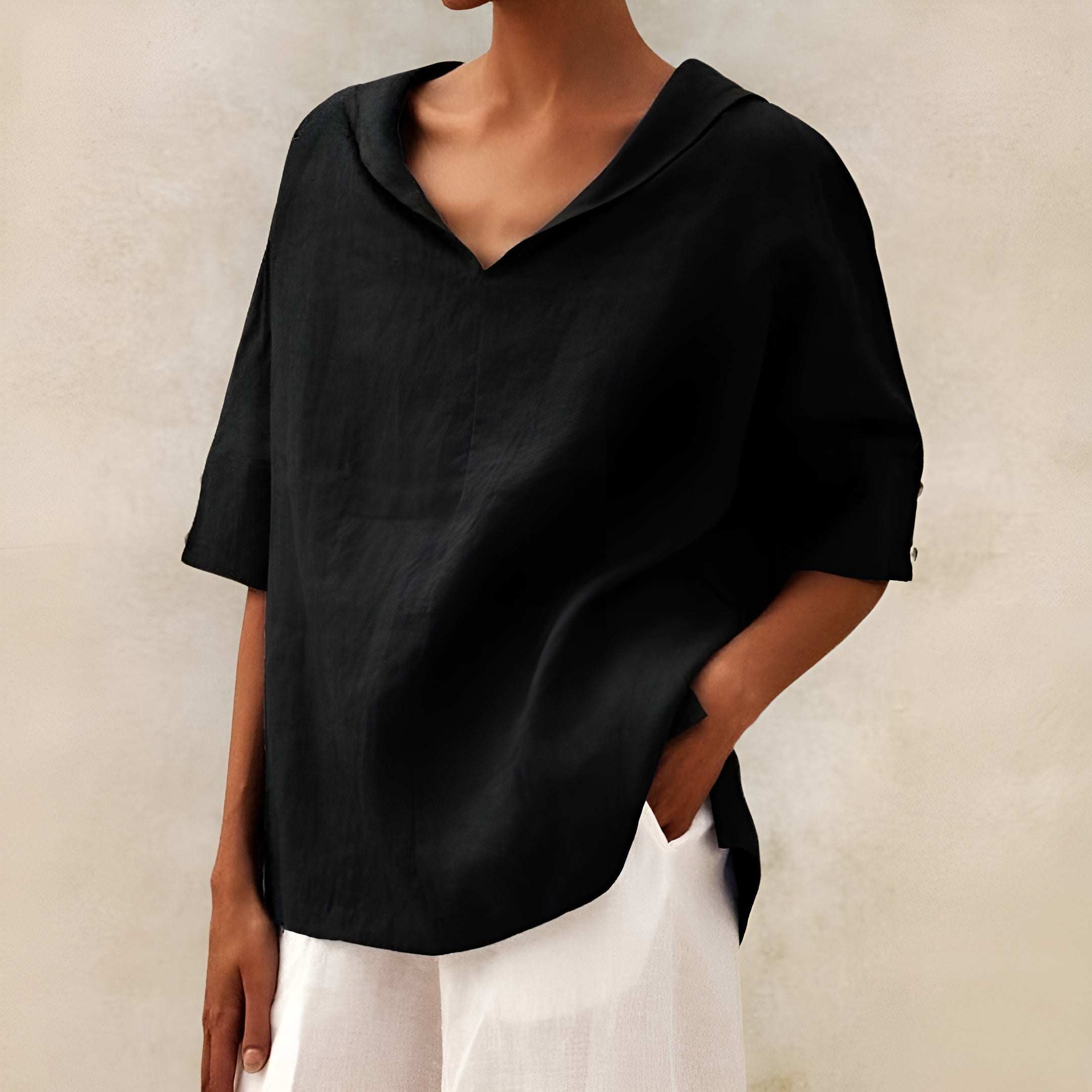 Harrow Kathleen casual summer blouse for women, showing lightweight fabric and relaxed fit in a natural setting.